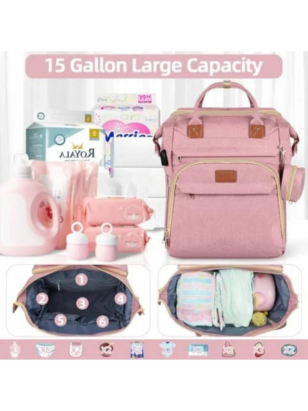 Stylish Large Capacity Diaper Bag Backpack with USB Port & Changing Pad
